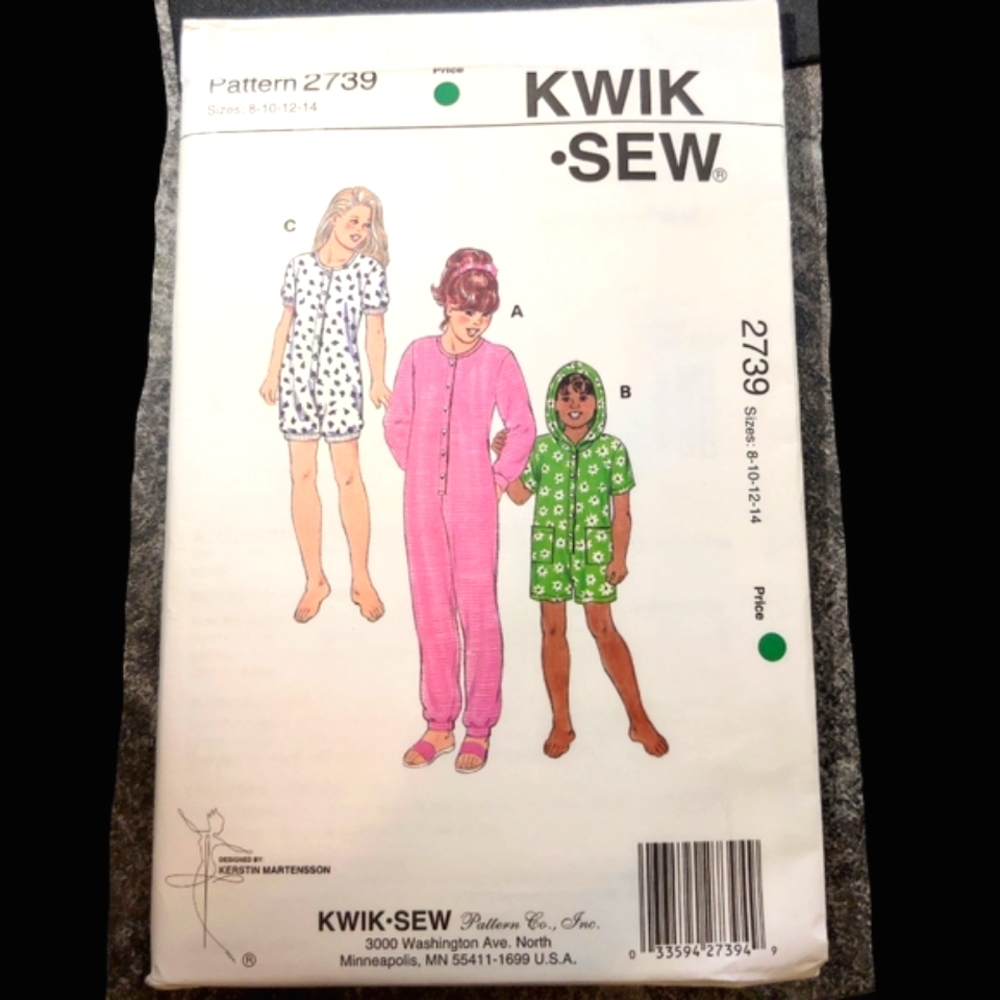 🗺️ New Vintage Kwik Sew 2739 Girl's Rompers, Beach Cover-ups, Pajamas Sealed